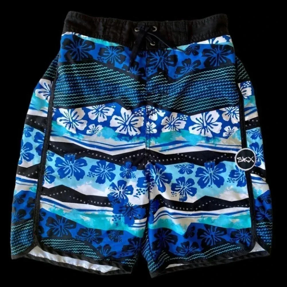 Fun SKECHERS - Blue & Black Floral - Board Shorts/ Swim Trunks - SIZE 16 Boys